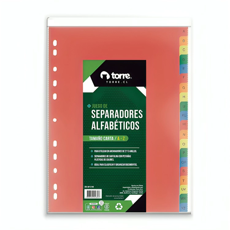 PACK 3 SEPARADOR CARTA CARTULINA A A Z – TORRE - 1