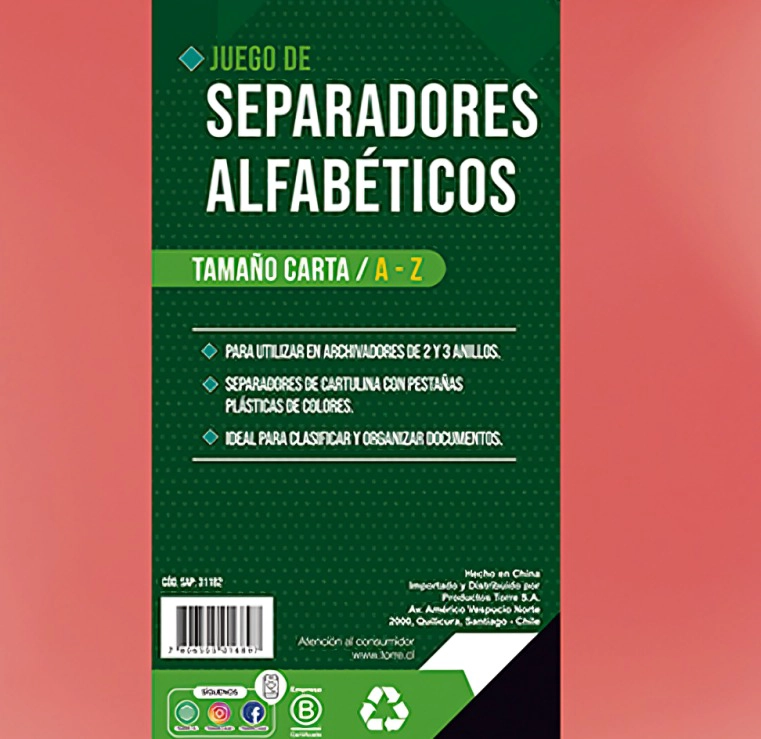PACK 3 SEPARADOR CARTA CARTULINA A A Z – TORRE - 2