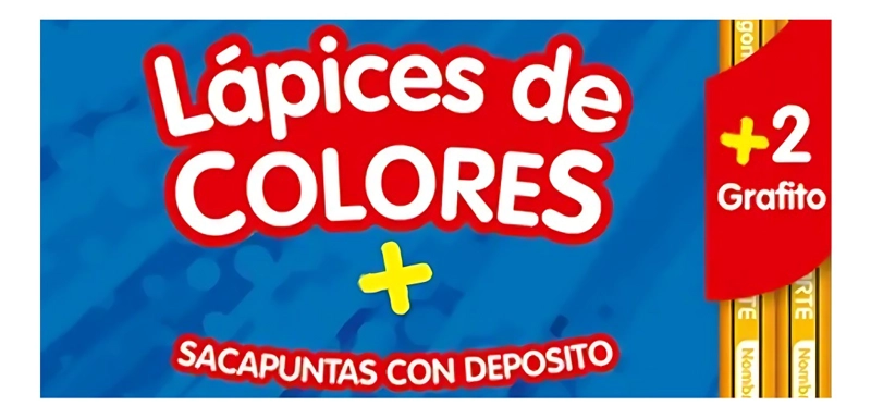 PACK 4 LAPICES DE COLOR 12 UND LARGOS 2 LAPICES GRAFITOS SACAPUNTAS - 1