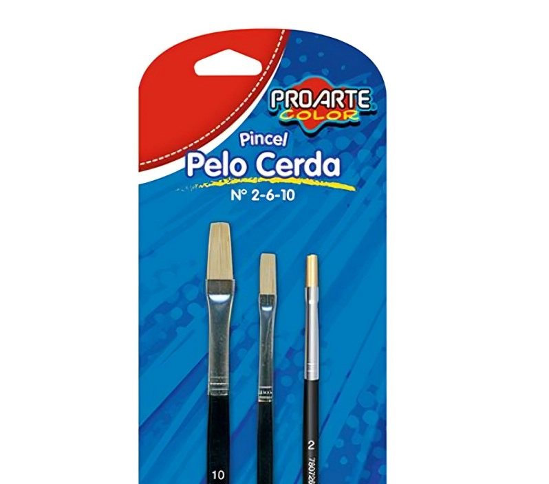 PACK 3 SET 3 PINCELES PELO CERDA PLANO N° 2-6-10 – PROARTE - 1