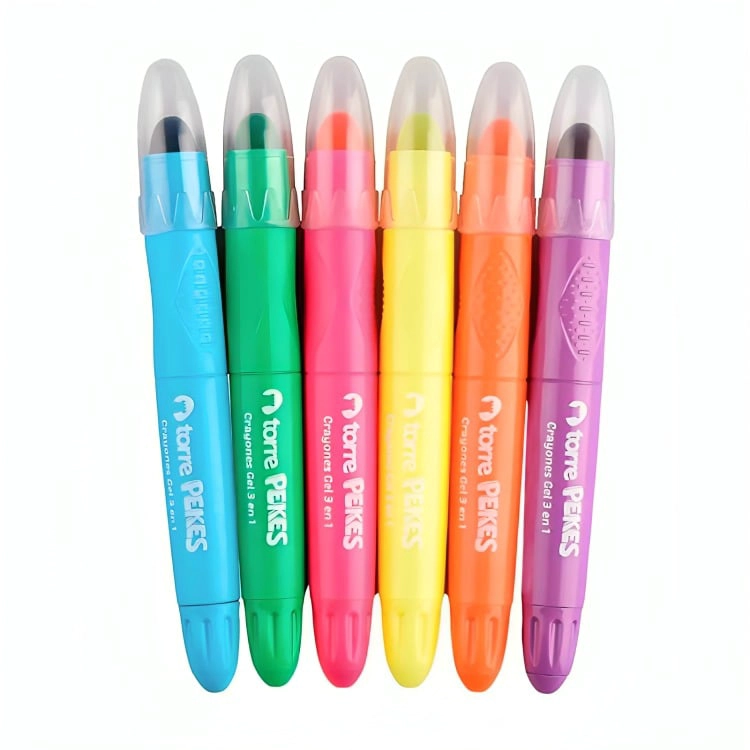 CRAYONES GEL 3 EN 1 FLUOR 6 COLORES PEKES – TORRE - 2