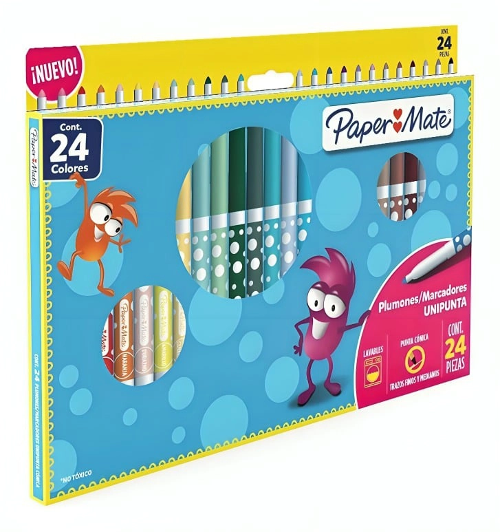SET DE PLUMONES/MARCADORES UNIPUNTA CONICA 24 COLORES - 1