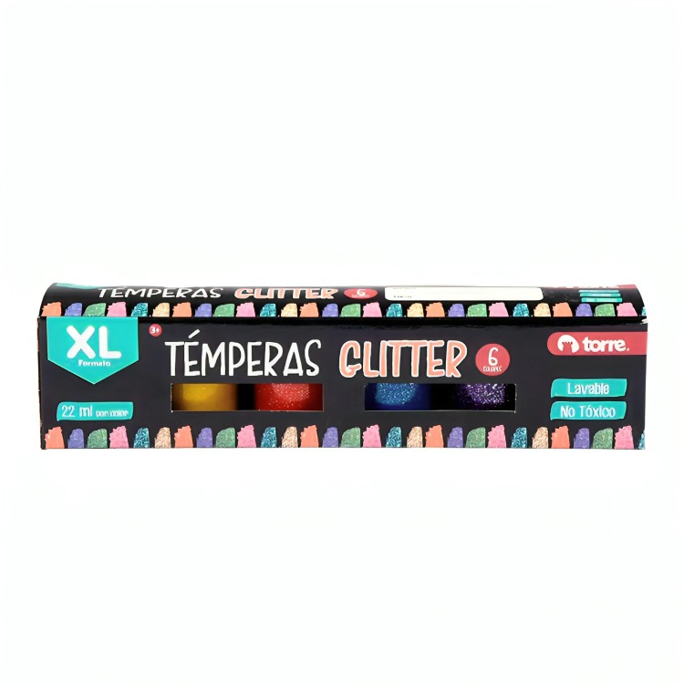 PACK 2 TE MPERAS 6 COLORES GLITTER – TORRE - 2