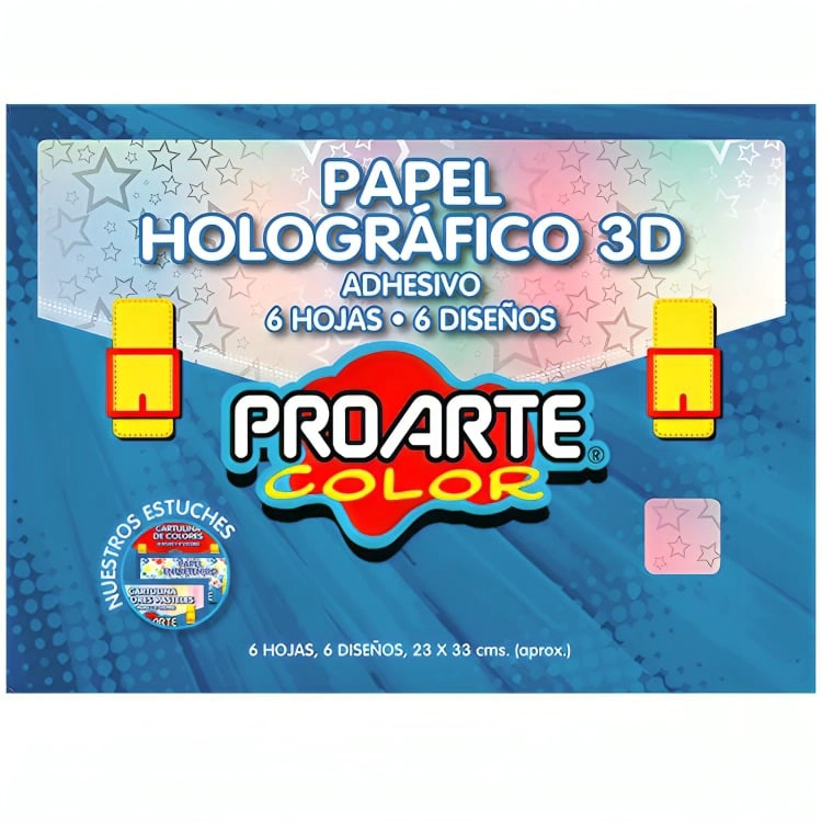 PACK 2 ESTUCHE PAPEL HOLOGRAFICO ADHESIVO 6 COLORES – PROARTE - 1