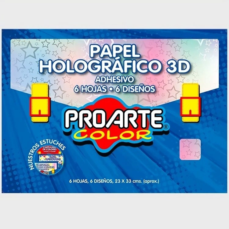 PACK 2 ESTUCHE PAPEL HOLOGRAFICO ADHESIVO 6 COLORES – PROARTE - 2