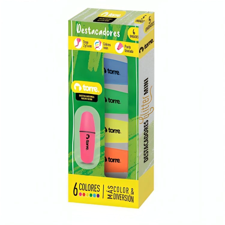 PACK 2 BLISTER DESTACADORES 6 COLORES NEON MINI – TORRE - 2