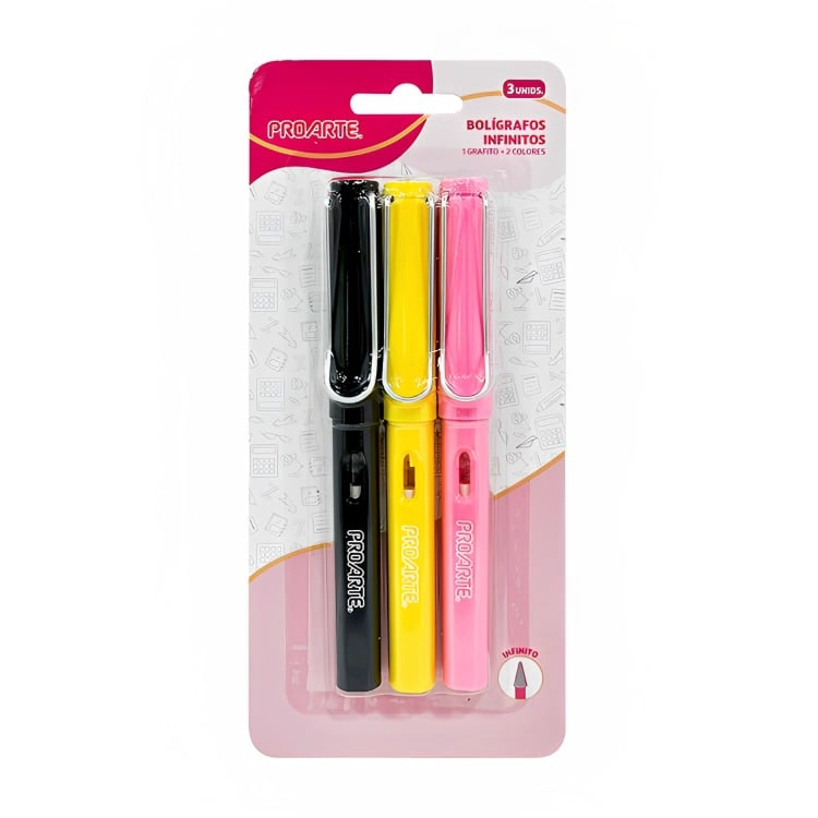 PACK 2 SET BOLIGRAFOS INFINITOS 1 GRAFITO + 2 COLORES – PROARTE - 1