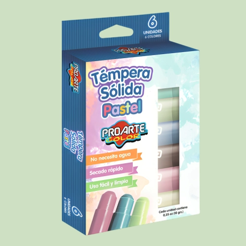 PACK 2 TE MPERA SOLIDA 6 UNIDADES PASTEL – PROARTE - 1