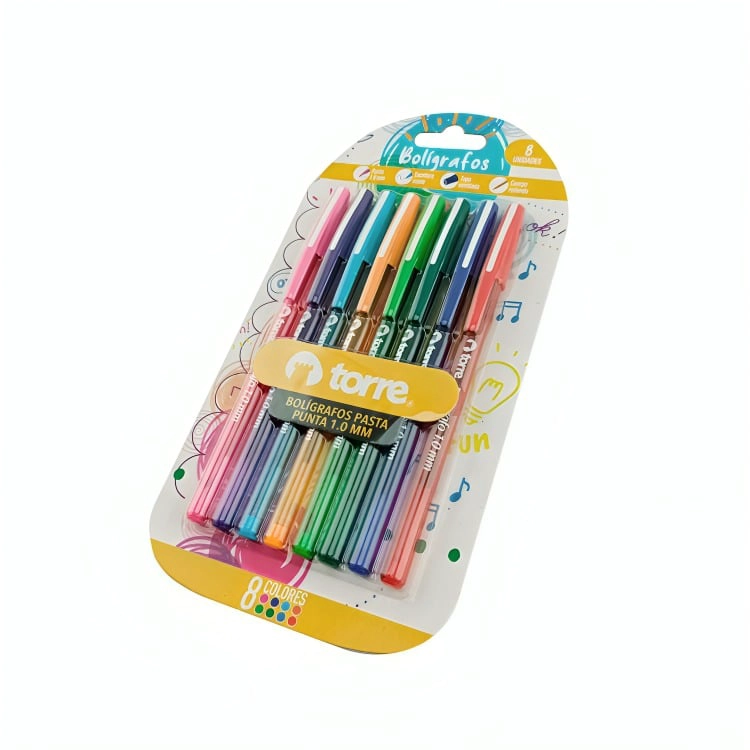 PACK 2 DE SET 8 BOLIGRAFOS 1.0MM COLOR FUN BLISTER – TORRE - 2
