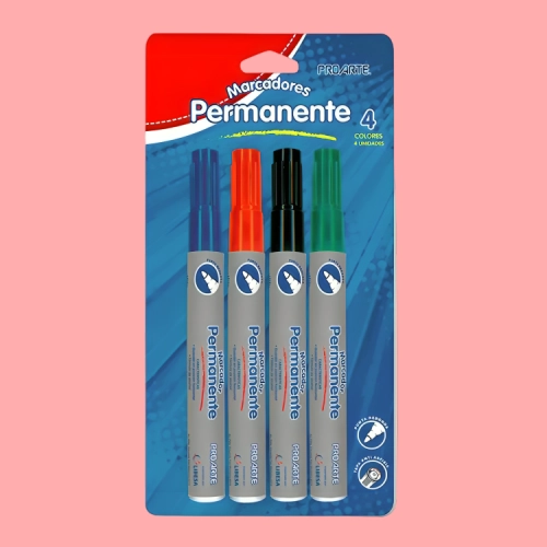 PACK 2 DE SET 4 PLUMONES PERMANENTE / NEGRO AZUL ROJO VERDE – PROARTE - 3