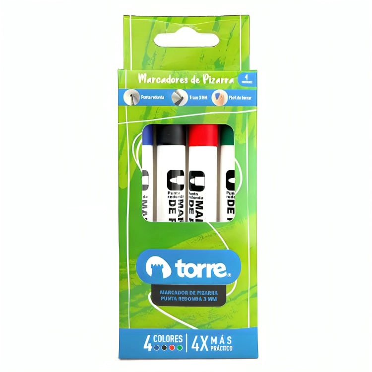 PACK 2 BLISTER MARCADORES DE PIZARRA PUNTA REDONDA 4 COLORES – TORRE - 2