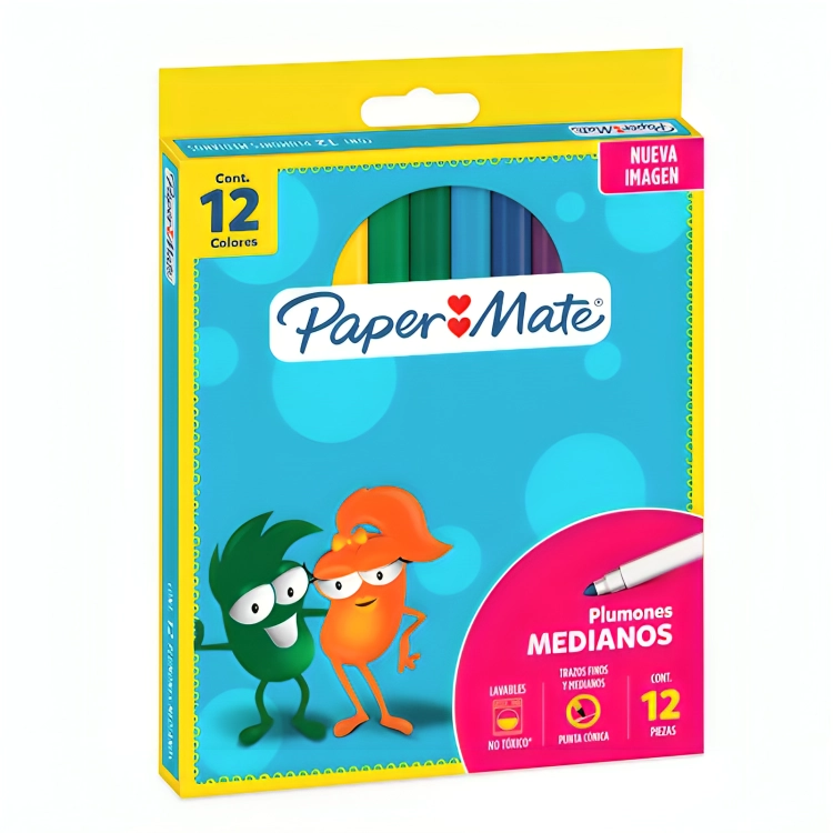 PACK 2 DE SET PLUMONES/MARCADORES UNIPUNTA CONICA 12 COLORES – PAPER MATE - 1