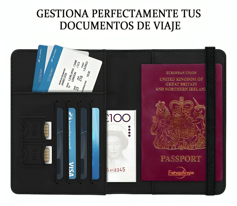 PORTA PASAPORTE DOCUMENTOS FUNDA PROTECTORA VIAJE CON RFID - 4