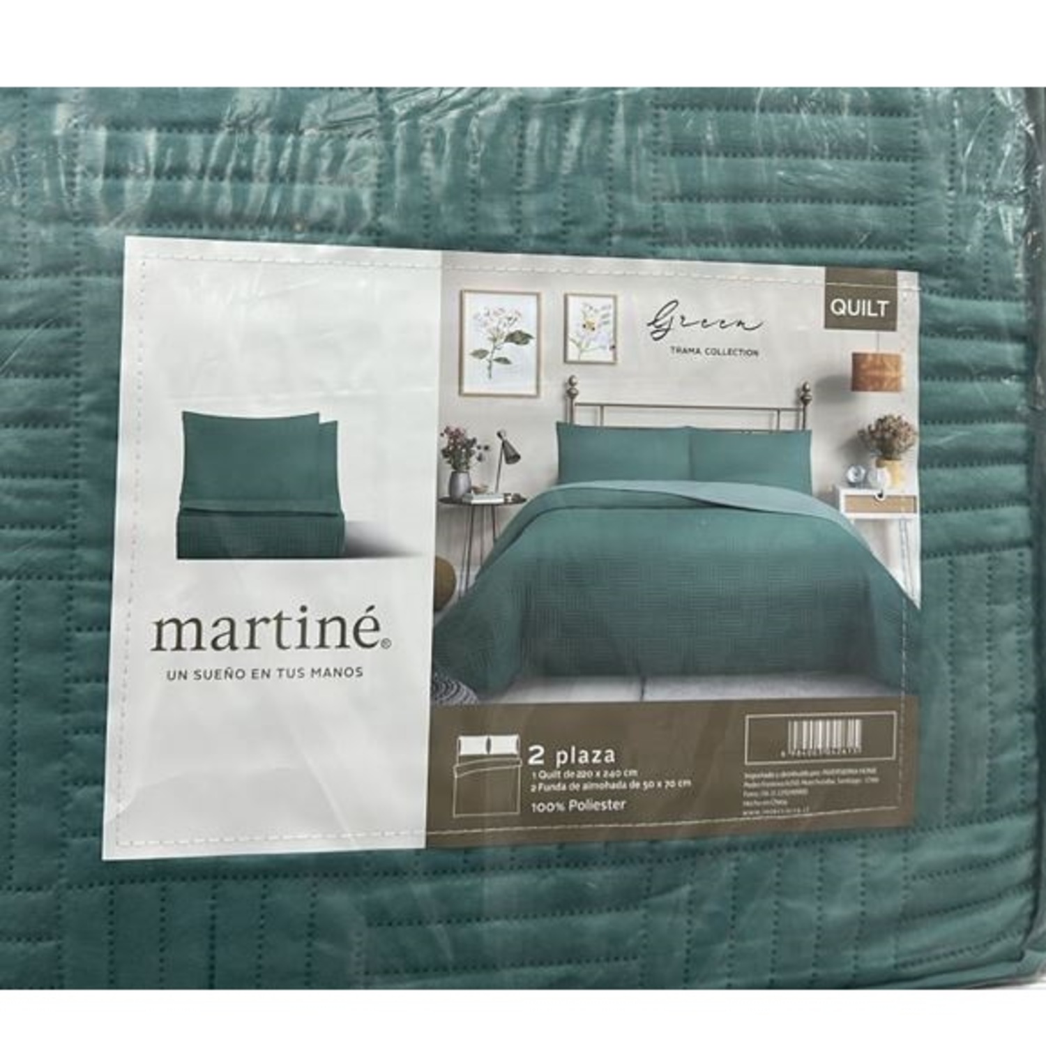 CUBRECAMA QUILT REVERSIBLE 2 PLAZAS COLOR VERDE TRAMA COLLECTION - 2