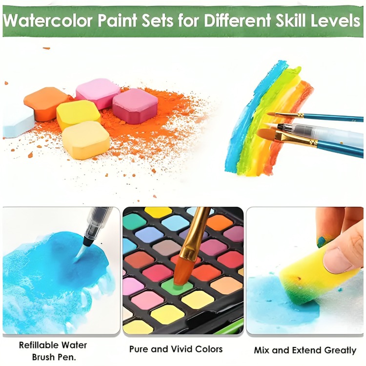 KIT ACUARELAS PROFESIONALES PINTURA ACUARELA ART 48 COLORES - 1