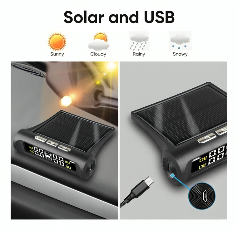 SISTEMA MONITOREO PRESION NEUMATICOS AUTO TPMS SOLAR - 2