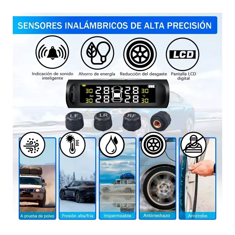 SISTEMA MONITOREO PRESION NEUMATICOS AUTO TPMS SOLAR - 3