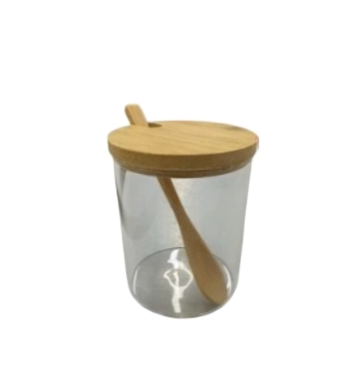 CONDIMENTERO CON FRASCOS DE VIDRIO, CUCHARAS Y SOPORTE DE MADERA SET COCINA - 2
