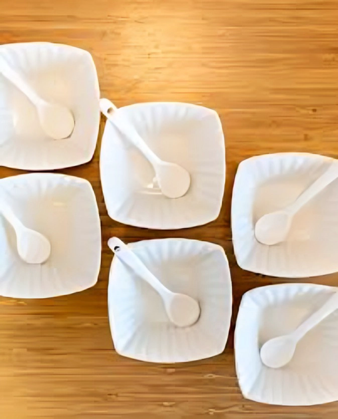 SET DE LOZA 6 PIEZAS CON CUCHARAS PLATOS PARA APERITIVOS Y SNACKS - 3