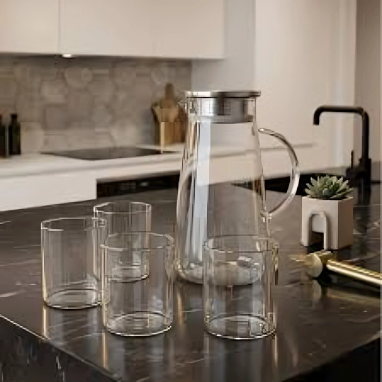 JARRA DE VIDRIO CON VASOS SET DE JARRA Y VASOS PARA AGUA, JUGOS Y BEBIDAS - 1