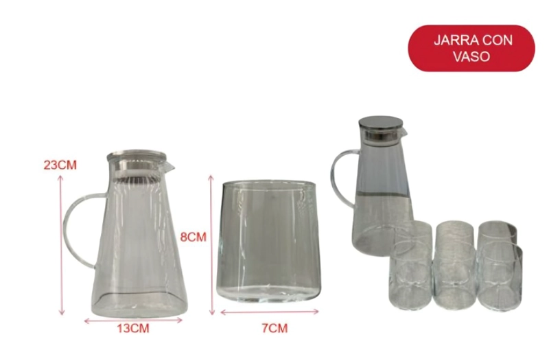 JARRA DE VIDRIO CON VASOS SET DE JARRA Y VASOS PARA AGUA, JUGOS Y BEBIDAS - 2