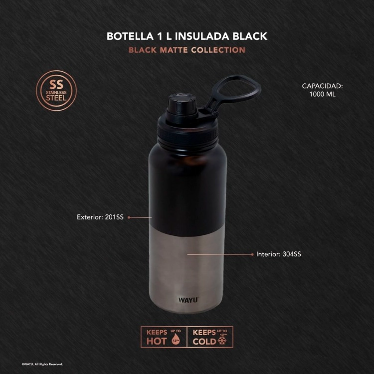 BOTELLA 1 LITRO INSULATED BLACK  WAYU - 2