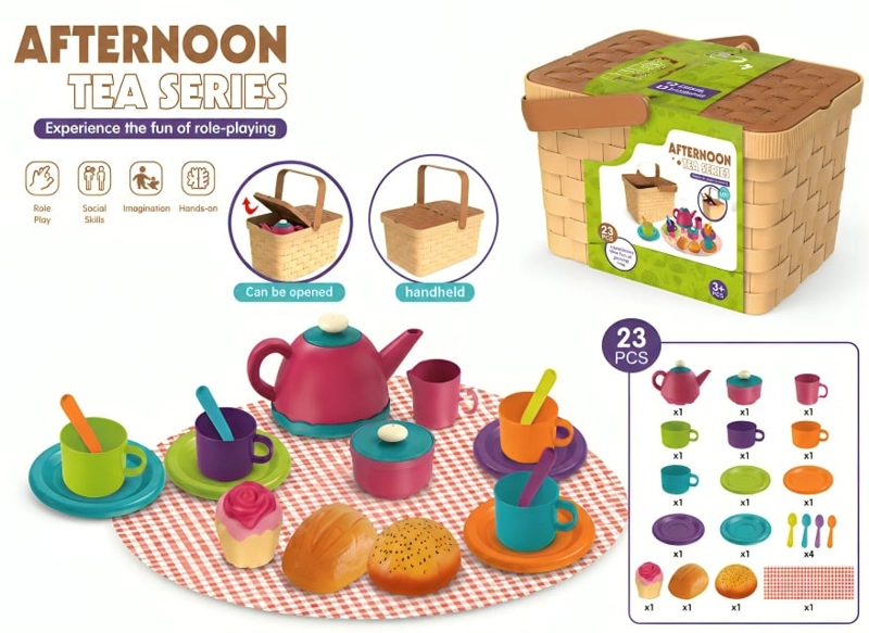 JUEGO DE TE  INFANTIL TIPO PICNIC CON CANASTA Y ACCESORIOS - 1