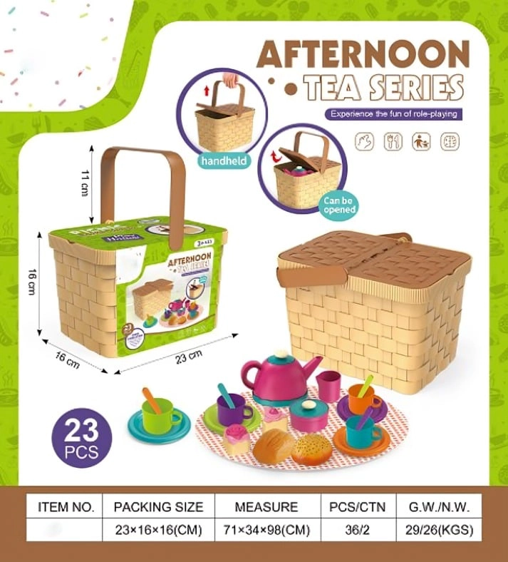 JUEGO DE TE  INFANTIL TIPO PICNIC CON CANASTA Y ACCESORIOS - 2