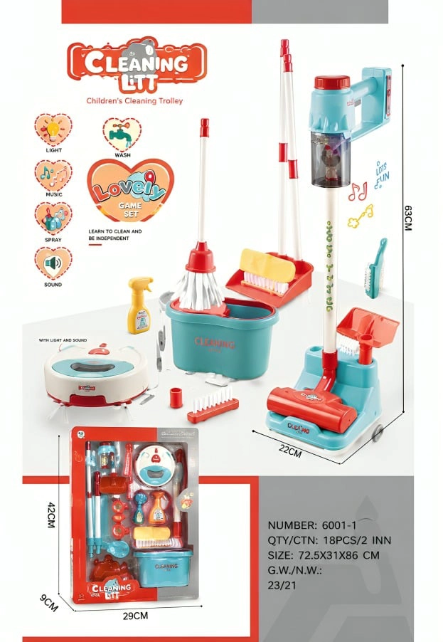 KIT DE LIMPIEZA INFANTIL CON ACCESORIOS Y ASPIRADORA TOBOT A PILAS - 2
