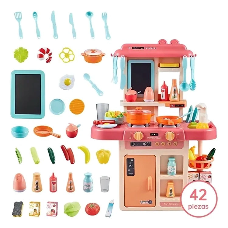 COCINA INFANTIL INTERACTIVA 63CM 55 PIEZAS ROSADA - 3