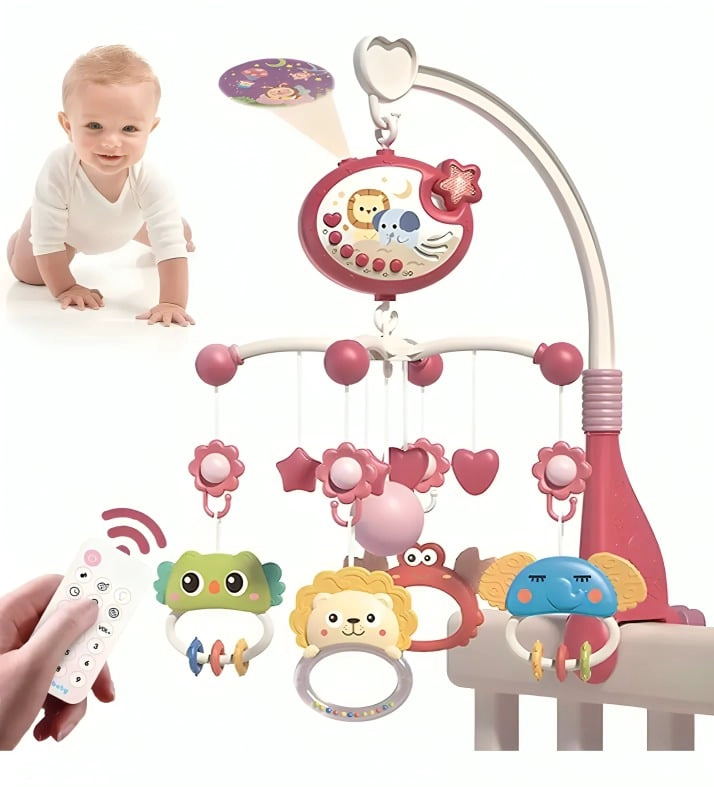 MOVIL MUSICAL PARA CUNA CON PROYECTOR ROSADO - 2