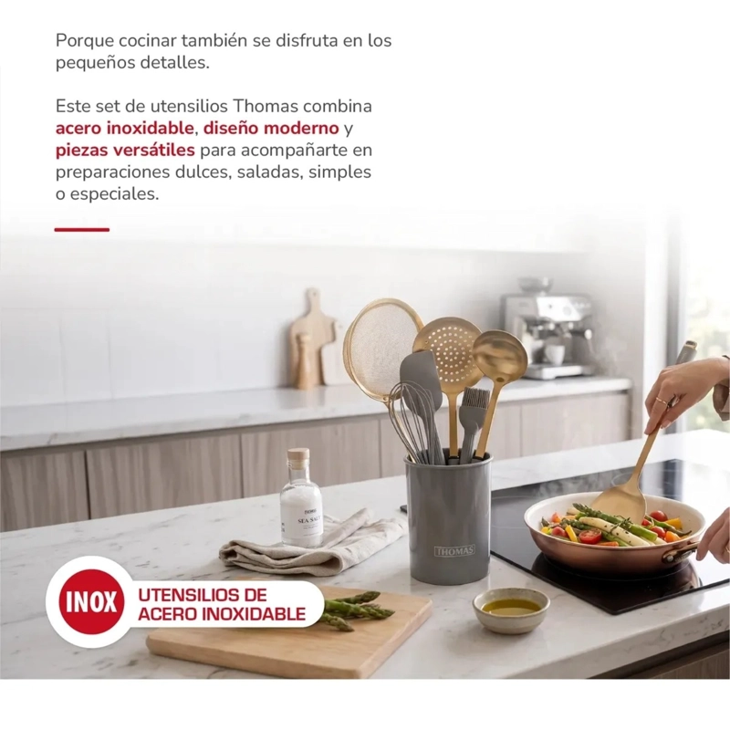 SET UTENCILIOS DE COCINA 8P TH-MUT08D RECUBRIMIENTO DE TITANIO DORADO - 4