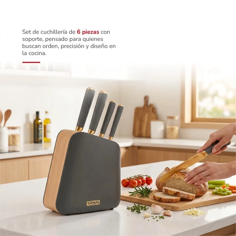SET DE CUCHILLOS 6P TH-MT06GD CHEF NEGRO-DORADO - 5