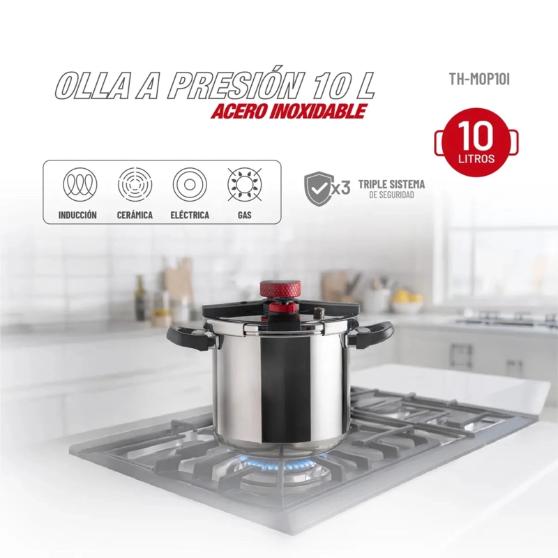 OLLA A PRESION 10L TH-MOP10I DE ACERO INOXIDABLE PLATEADO - 2
