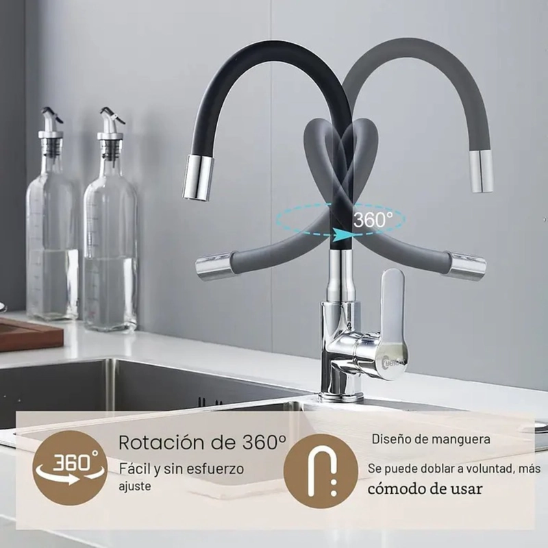 LLAVE MONOMANDO GRIFO DE LAVAPLATOS CUELLO FLEXIBLE DE 360 - 3