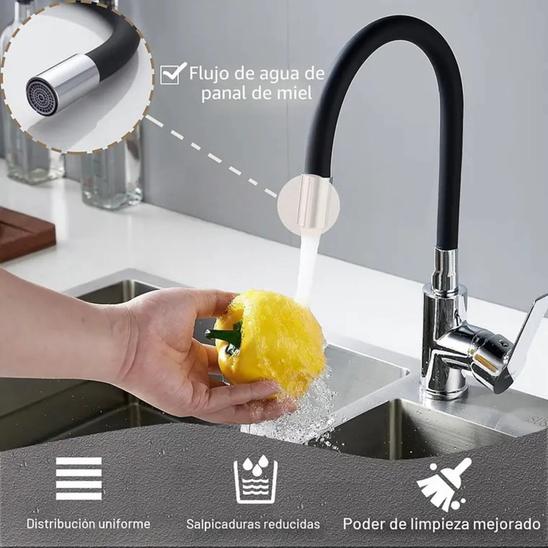 LLAVE MONOMANDO GRIFO DE LAVAPLATOS CUELLO FLEXIBLE DE 360 - 5