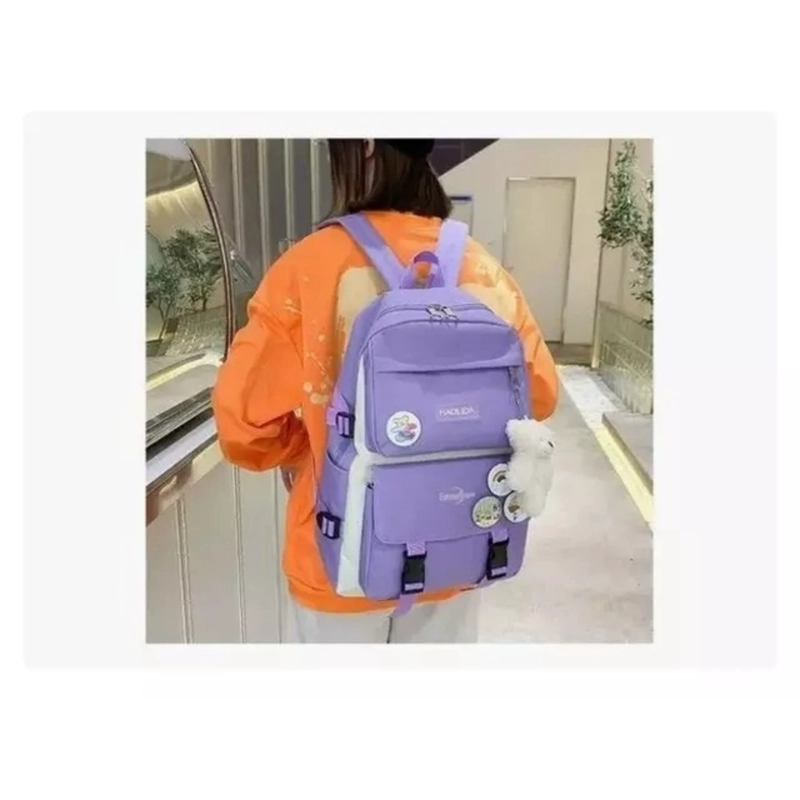 MOCHILA URBANA ESCOLAR VIAJE ESTILO COREANO 4 PIEZAS LILA - 2