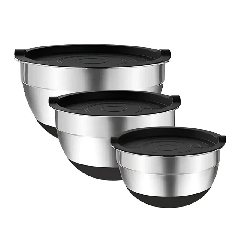 3 BOWLS CON TAPA ACERO INOXIDABLE Y BASE ANTIDESLIZANTE - 2