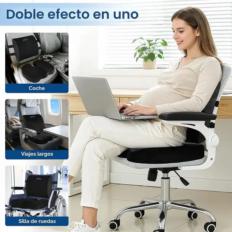 COJIN LUMBAR Y COJIN ASIENTO SILLA ERGONOMICO VISCOELASTICO - 7