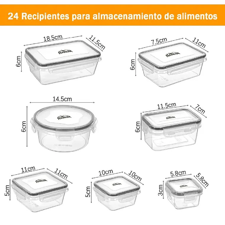 SET 24 RECIPIENTES CONTENEDORES HERME TICOS TAPER DE ALIMENTO - 3