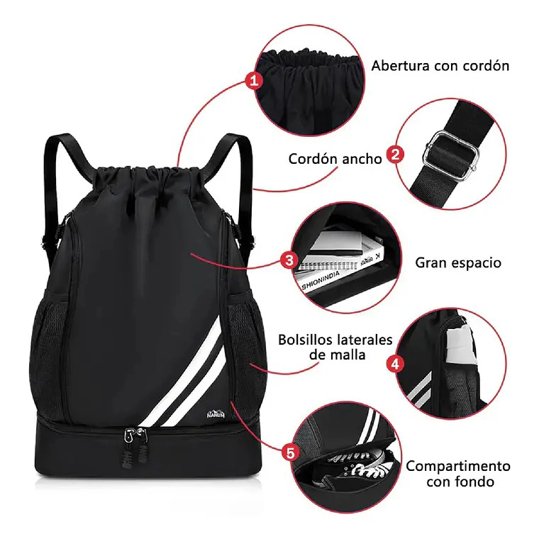 MOCHILA DEPORTIVA IMPERMEABLE DE BALONCESTO BOLSO CON CORDON - 2