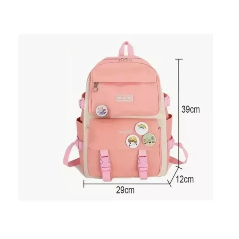 MOCHILA URBANA ESCOLAR VIAJE ESTILO COREANO 4 PIEZAS CORAL - 1