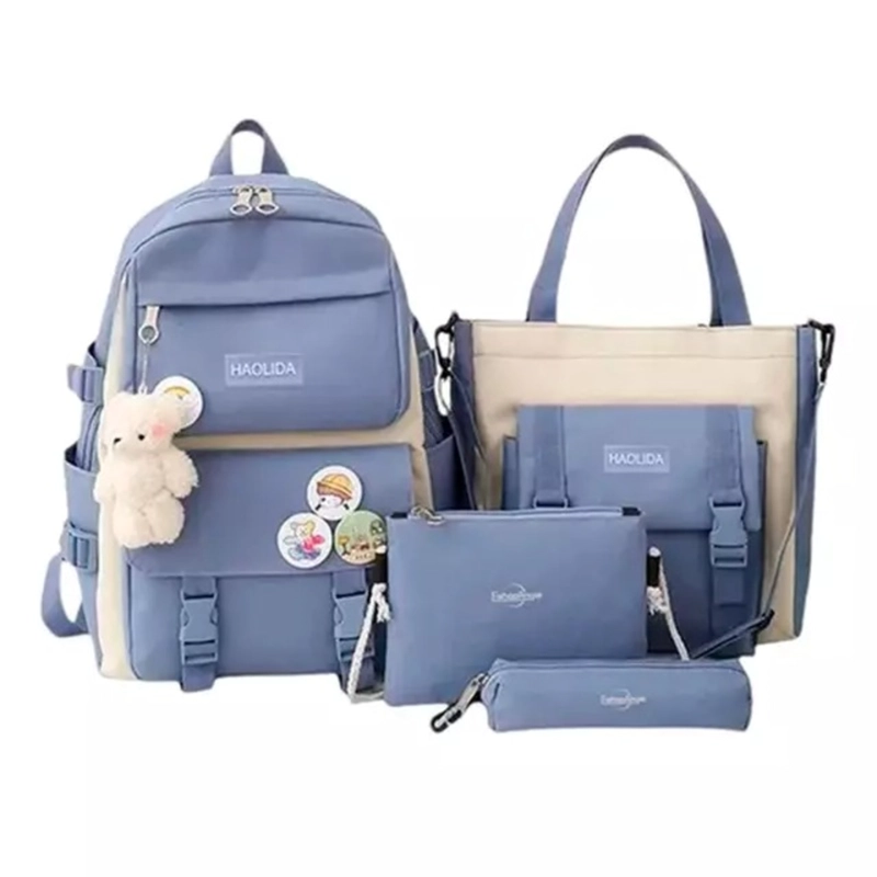 MOCHILA URBANA ESCOLAR VIAJE ESTILO COREANO 4 PIEZAS AZUL - 2