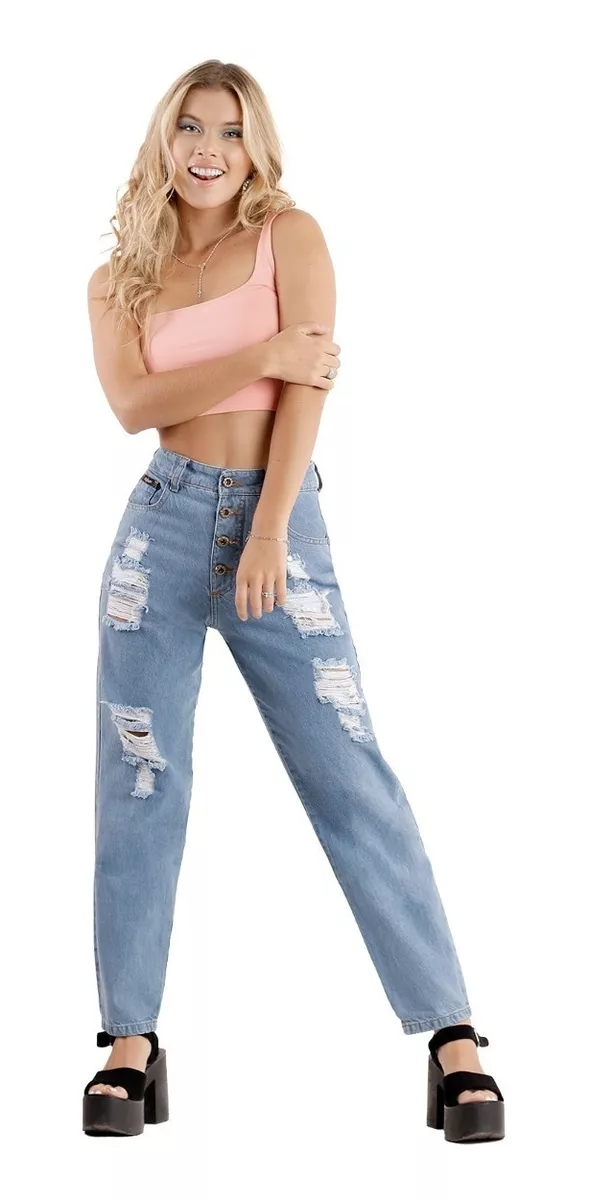 JEANS MOM CELESTE DESTROYER BOTON DIRTY JEANS JE2410CB - 1