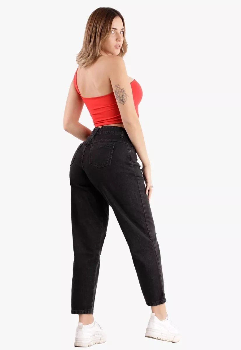 JEANS MOM NEGRO BOTON DESTROYER DIRTY JEANS JE2410NB - 2