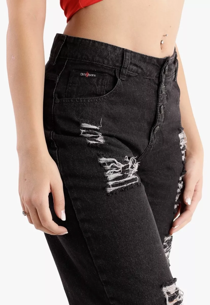 JEANS MOM NEGRO BOTON DESTROYER DIRTY JEANS JE2410NB - 3