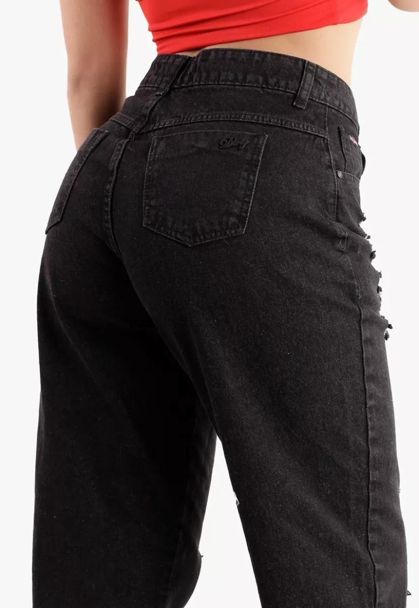 JEANS MOM NEGRO BOTON DESTROYER DIRTY JEANS JE2410NB - 4