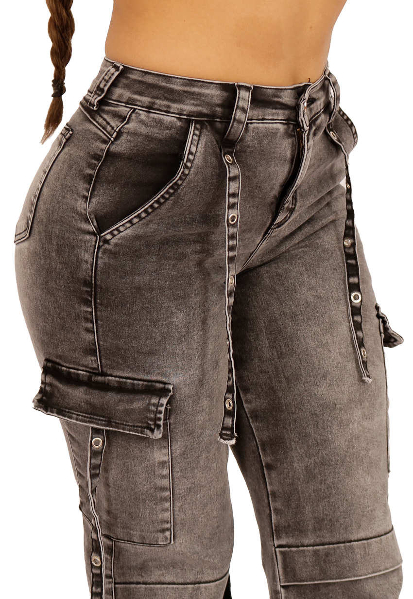 JEANS ALGODÓN FLARE MUJER DIRTY JEANS GRIS JE3702G CARGO - 3