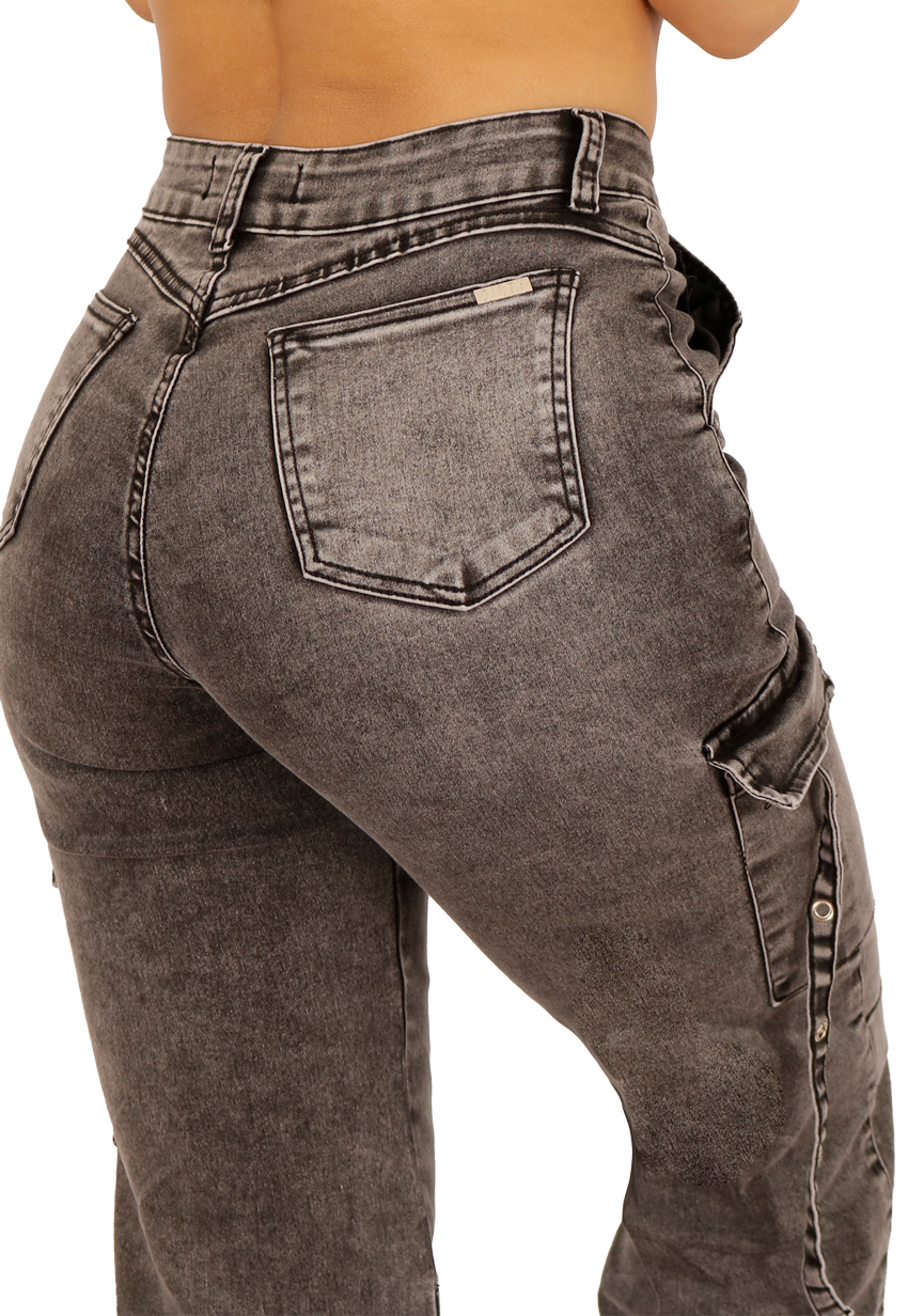 JEANS ALGODÓN FLARE MUJER DIRTY JEANS GRIS JE3702G CARGO - 4