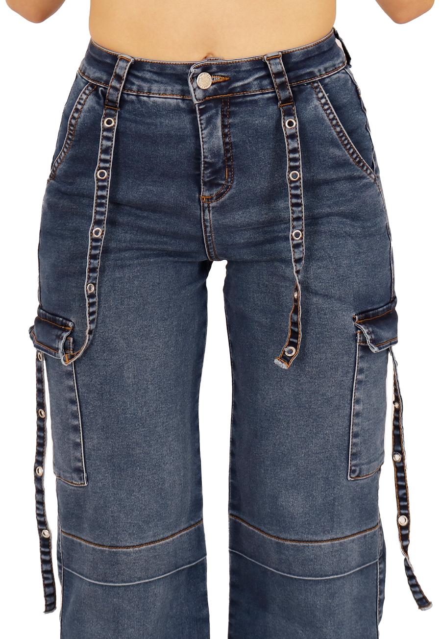 JEANS ALGODÓN SKINNY MUJER DIRTY JEANS AZUL JE3702A CARGO - 3